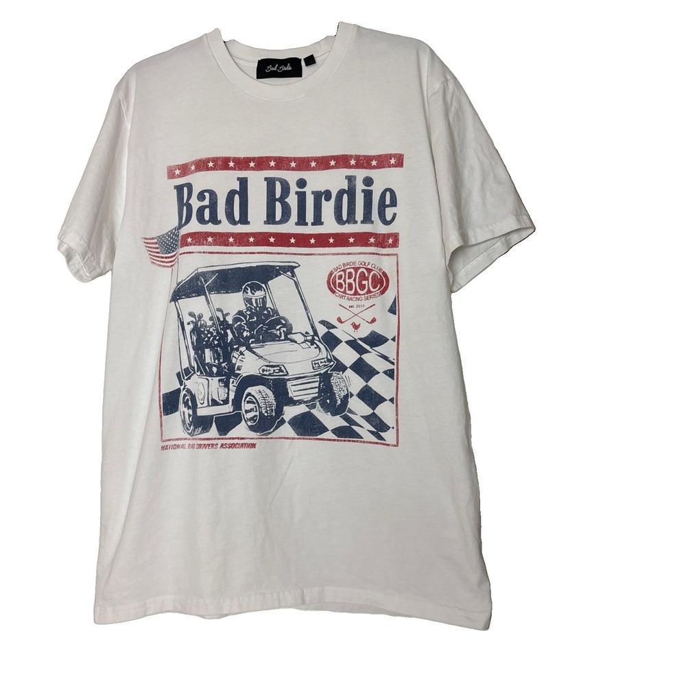 Bad Birdie Graphic Golf Tee White Mens L Golf Cart Driving cotton short slv